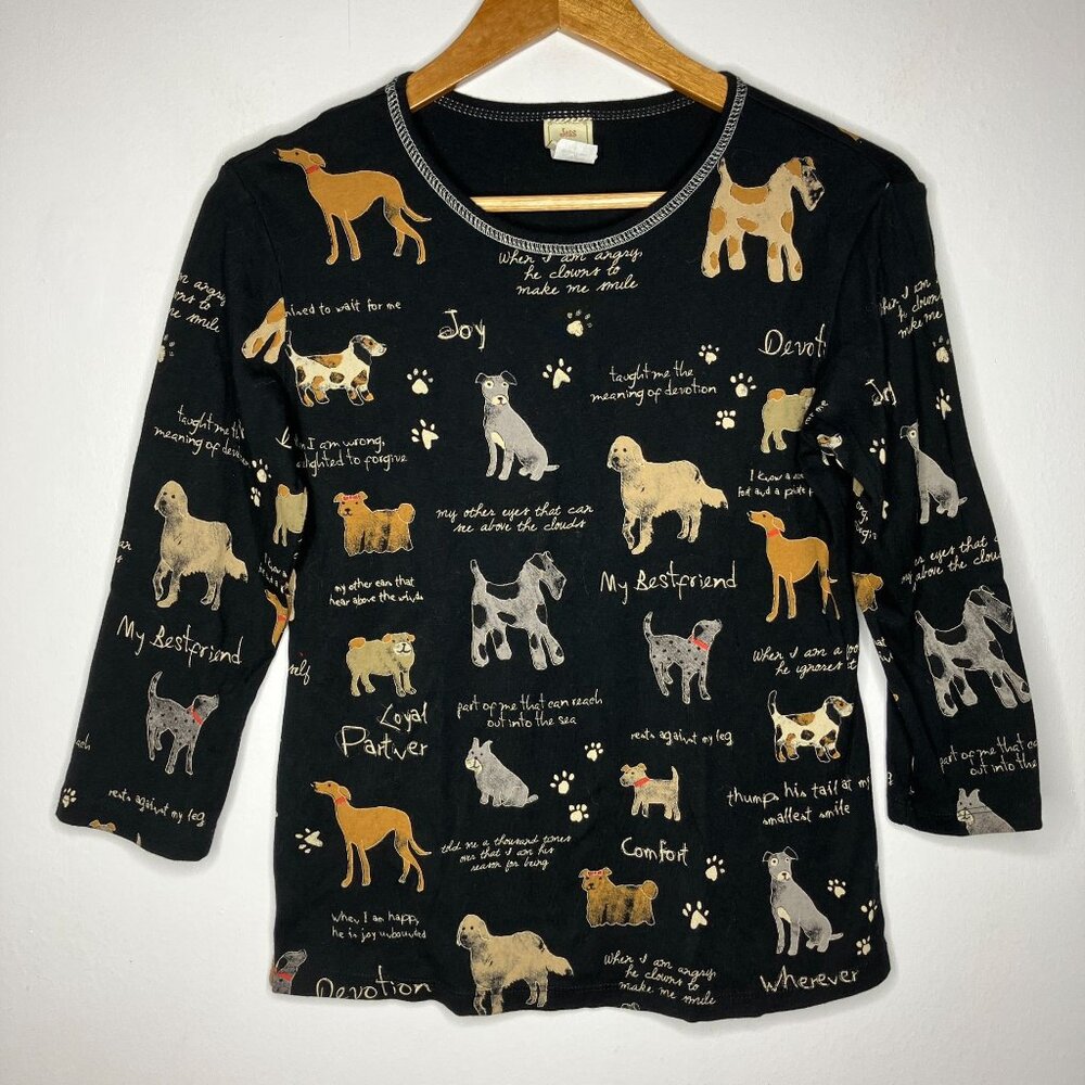 Jess & Jane Womens Dog Print My Best Friend 3/4 Sleeve Top Small Y2K Art - Picture 1 of 7